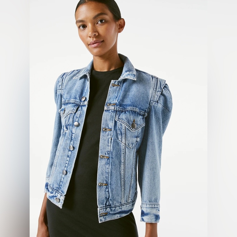 FRAME Rosette Puffed Sleeve Denim Jacket